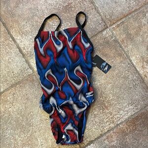 Speedo Red and Blue Patterned Swimsuit